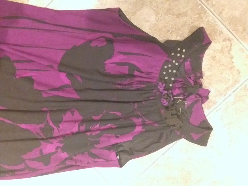 Medium Beaded Purple Floral prints Tropical Dress