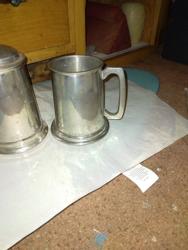 Pewter Vintage Beer Mugs 2 Total
