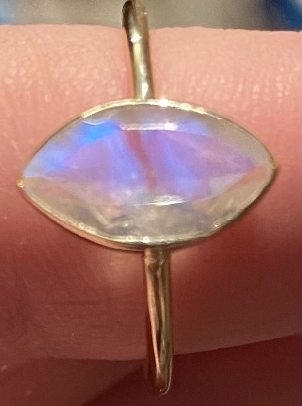 Exquisite 7x12mm Marquise Cut Natural Rainbow Moonstone Solitaire Gold Ring 925 Sz 7
