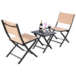 NEW 3pcs Bistro Folding Table Chairs Outdoor Furniture Set Thumbnail
