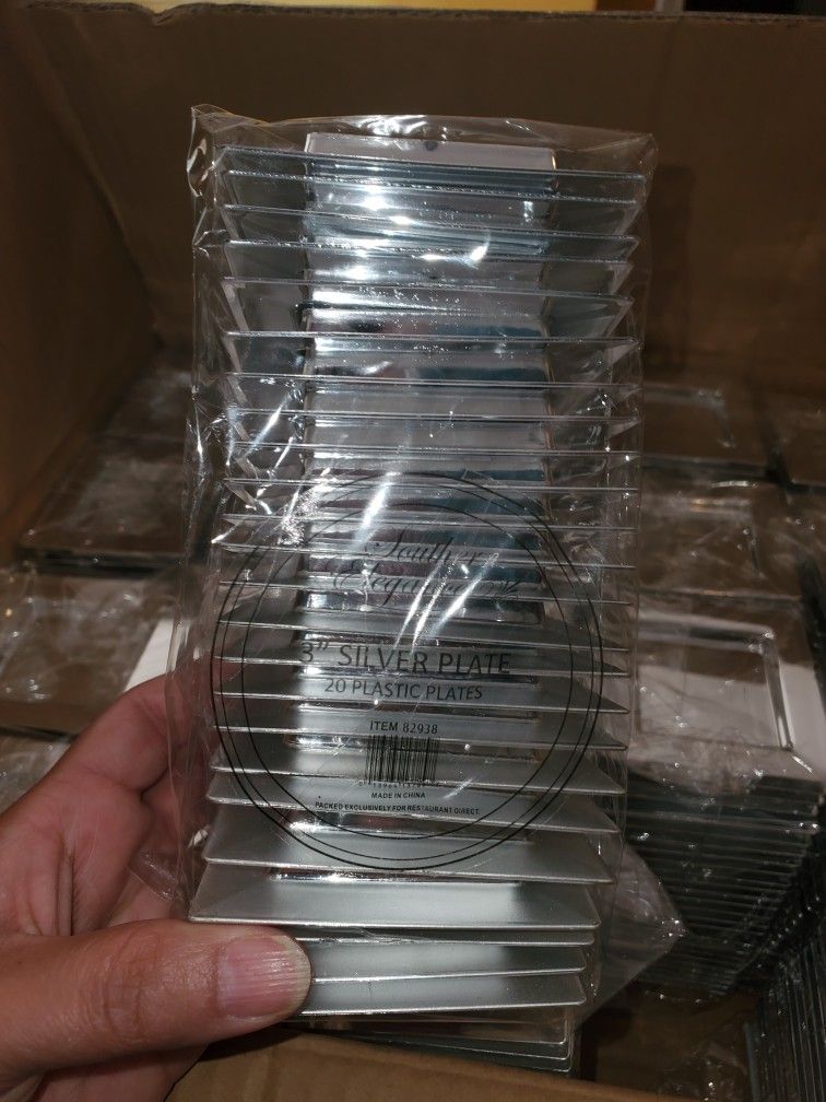 500 Silver 3" square Dessert Plates Plastic