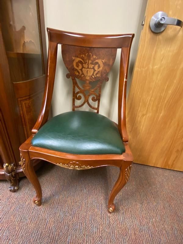 Italion Imported (3 Pieces) 1- DOOR DISPLAY CABINET / Leather Office Rolling Desk Chair Green/ Leather chair Green.