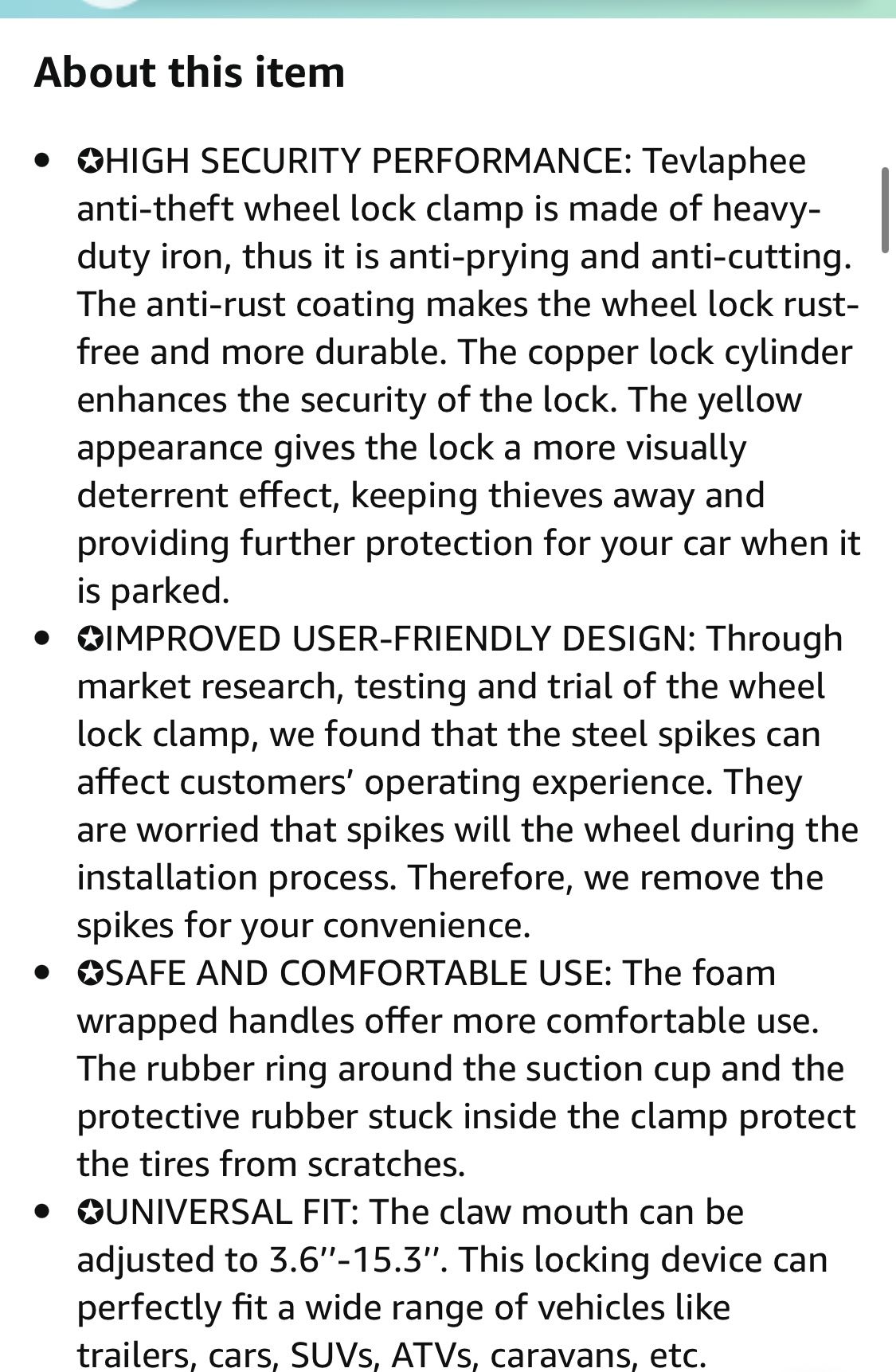 Tevlaphee Wheel Lock Clamp Anti Theft Trailer Wheel Lock Adjustable Tire Boot Lock Tire Claw Heavy Duty for Parking Car Truck RV SUV