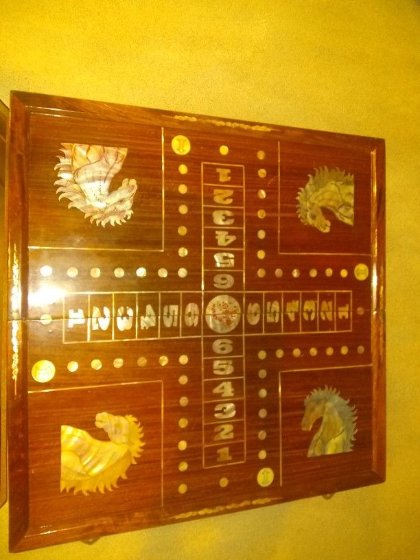 Wahoo Aggravation Wooden Game Board with Inlaid Mother Of Pearl