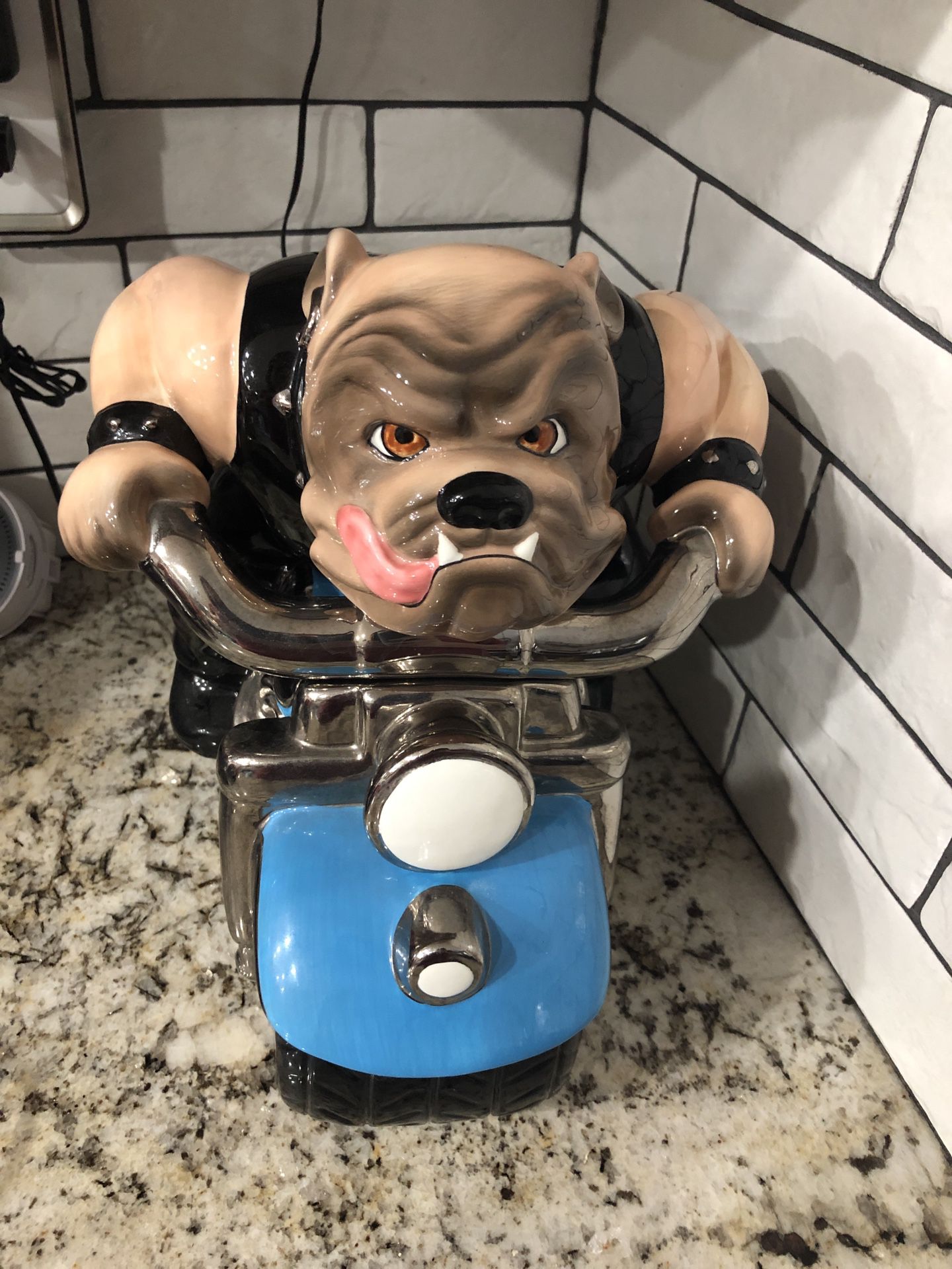Dog And Motorcycle Cookie Jar Dated 2000