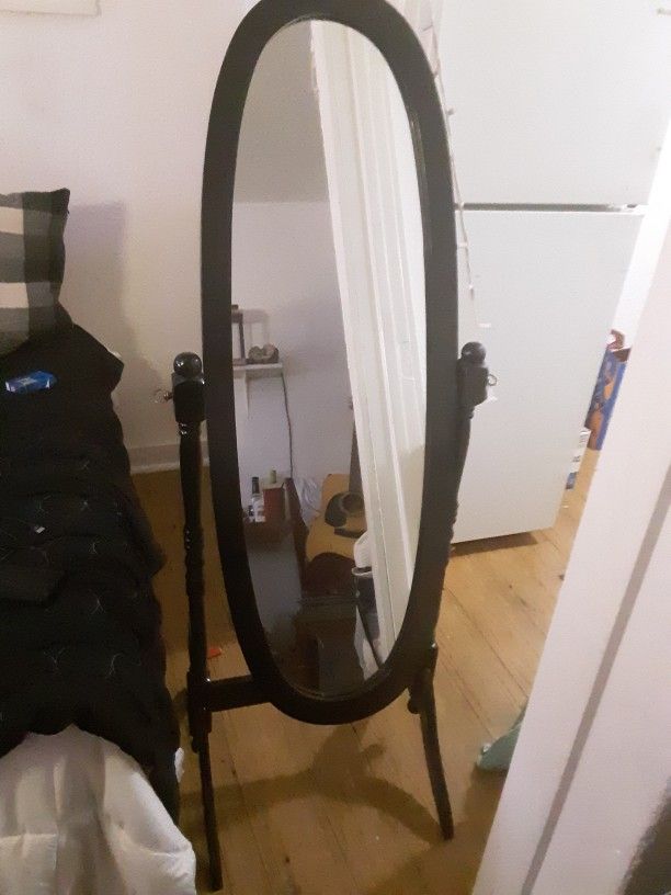Brand New Black Wooden Oval Swinging Mirror