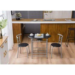 3 Color Dining Set Table and 2 Chairs Breakfast Bistro Pub, Black Thumbnail