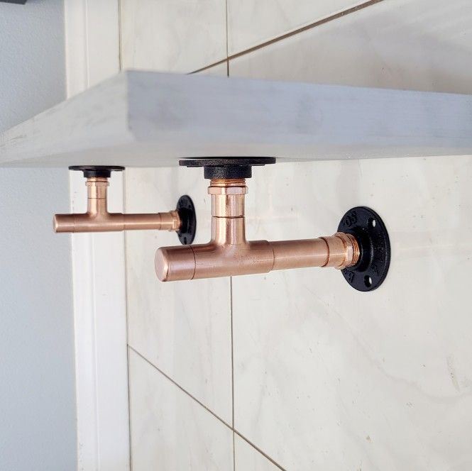 COPPER PIPE EXTENDED TIPS REVERSIBLE SHELF BRACKETS (2)