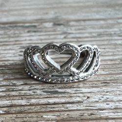 PANDORA Sterling Silver HEARTS TIARA Ring Size 50 5 Thumbnail
