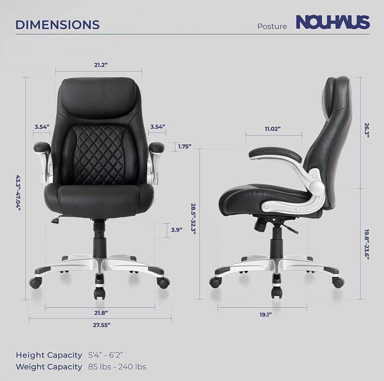 BRAND NEW🔥🔥🔥 NOUHAUS +Posture Ergonomic PU Leather Office Chair. Click5 Lumbar Support with FlipAdjust Armrests. Modern Executive Chair and Compute