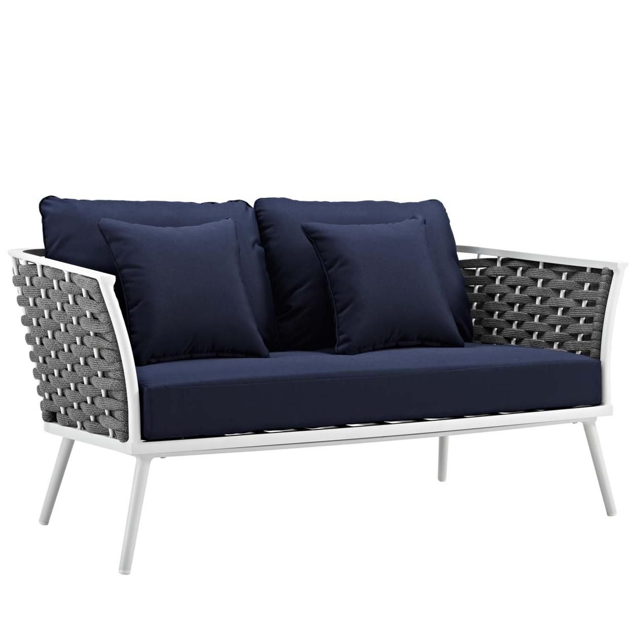 Stance 2 Piece Outdoor Patio Aluminum Sectional Sofa Set, White Navy
