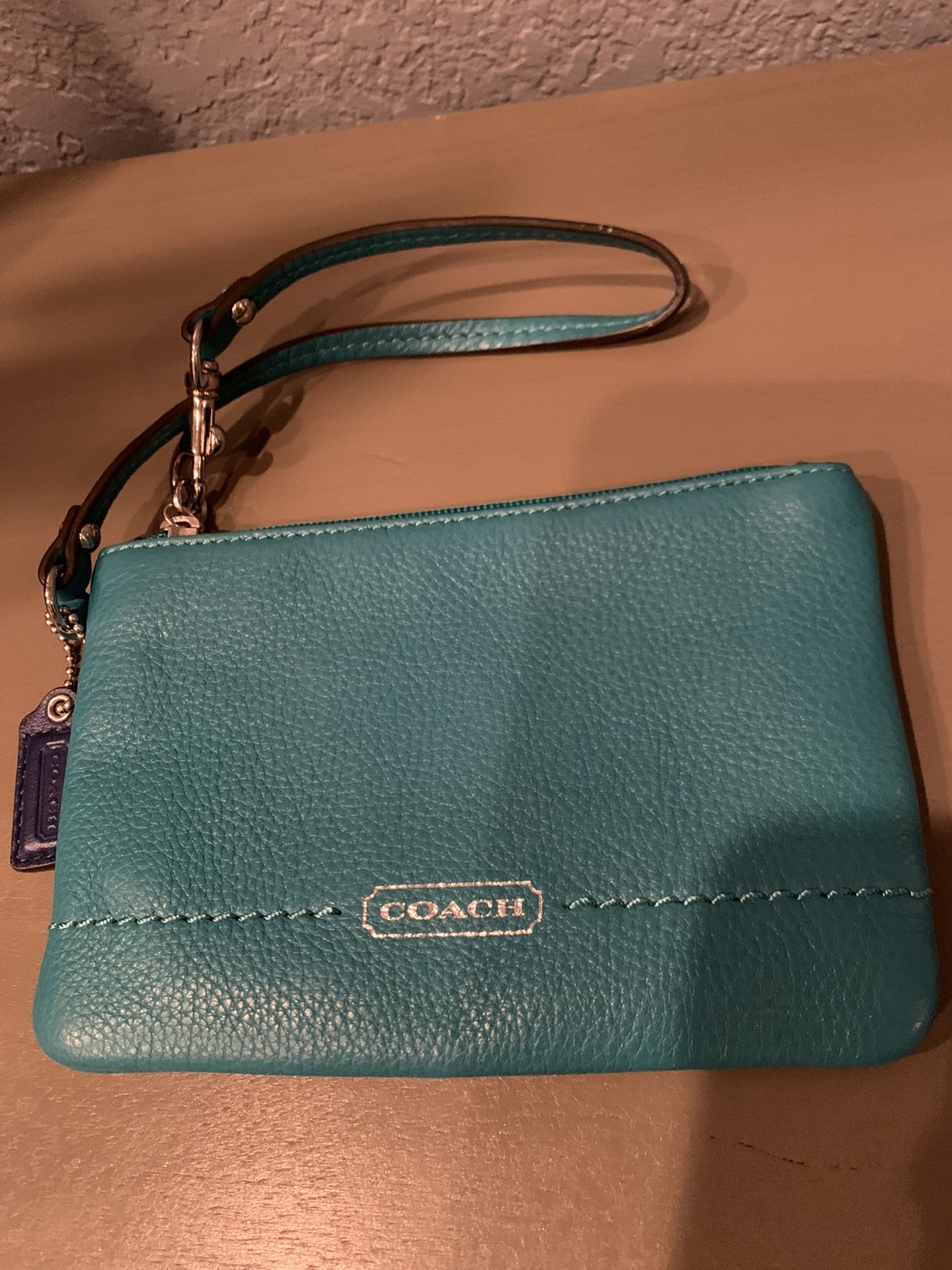 Coach Leather Teal Wristlet 