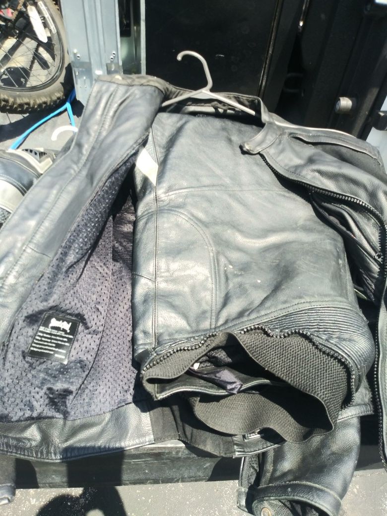 Street steel leather biker gear pants and jacket