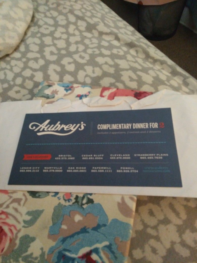 Dinner For Two At Aubreys