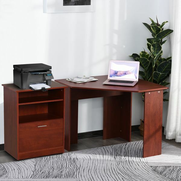 Corner Desk & Storage Cabinet Combo with Large Amounts of Storage, Space-Saving Design, & Large Surface - Cherry