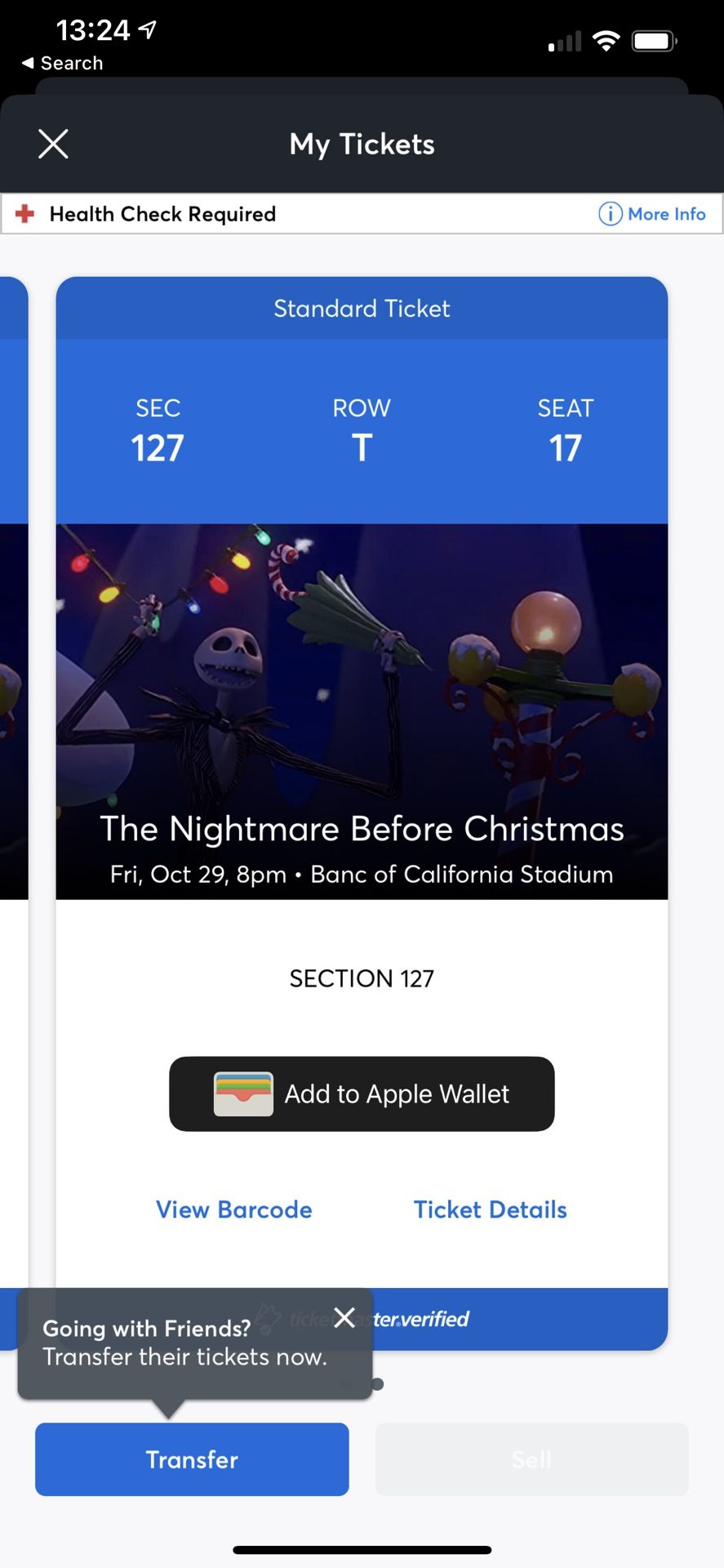Two Nightmare Before Christmas Tickets Oct 29th