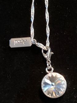 Swarovski Clear Stone April Birthstone Stamped .925 Silver Necklace  Thumbnail