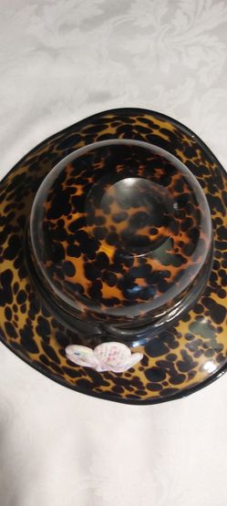 Unique 1980s Tortoise Art Glass Hat Bowl  Thumbnail