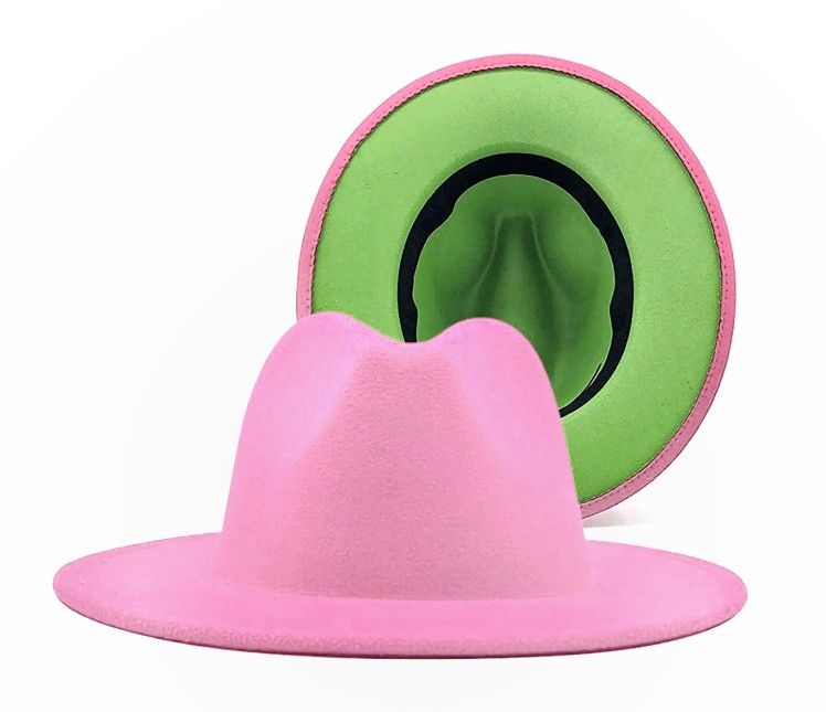 Two Tone AKA Pink and Green Fedora Hat: Choose Your Color