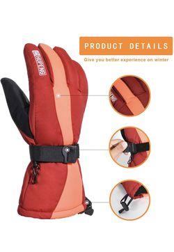 Ski Gloves, Waterproof & Windproof Winter Snowboard Gloves With Wrist Leashes, Nylon Shell, Thermal Insulation Thumbnail