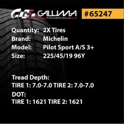 2X Tires Michelin Pilot Sport A/S 3+ 225/45/19 225/45ZR19 No Patch 65247 Thumbnail