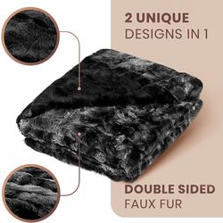 Luxury Faux Fur Throw Blanket - Ultra Soft and Fluffy - Plush for Couch Bed and Living Room - Fall Winter and Spring - 50x65 (Full Size) Black Thumbnail
