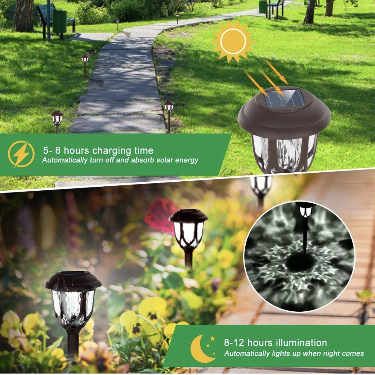Solar Lights Outdoor Decorative,10 Packs Solar Pathway Lights,Powered Landscape Lighting,Waterproof Solar Powered Garden Yard Lights for Walkway Sidew