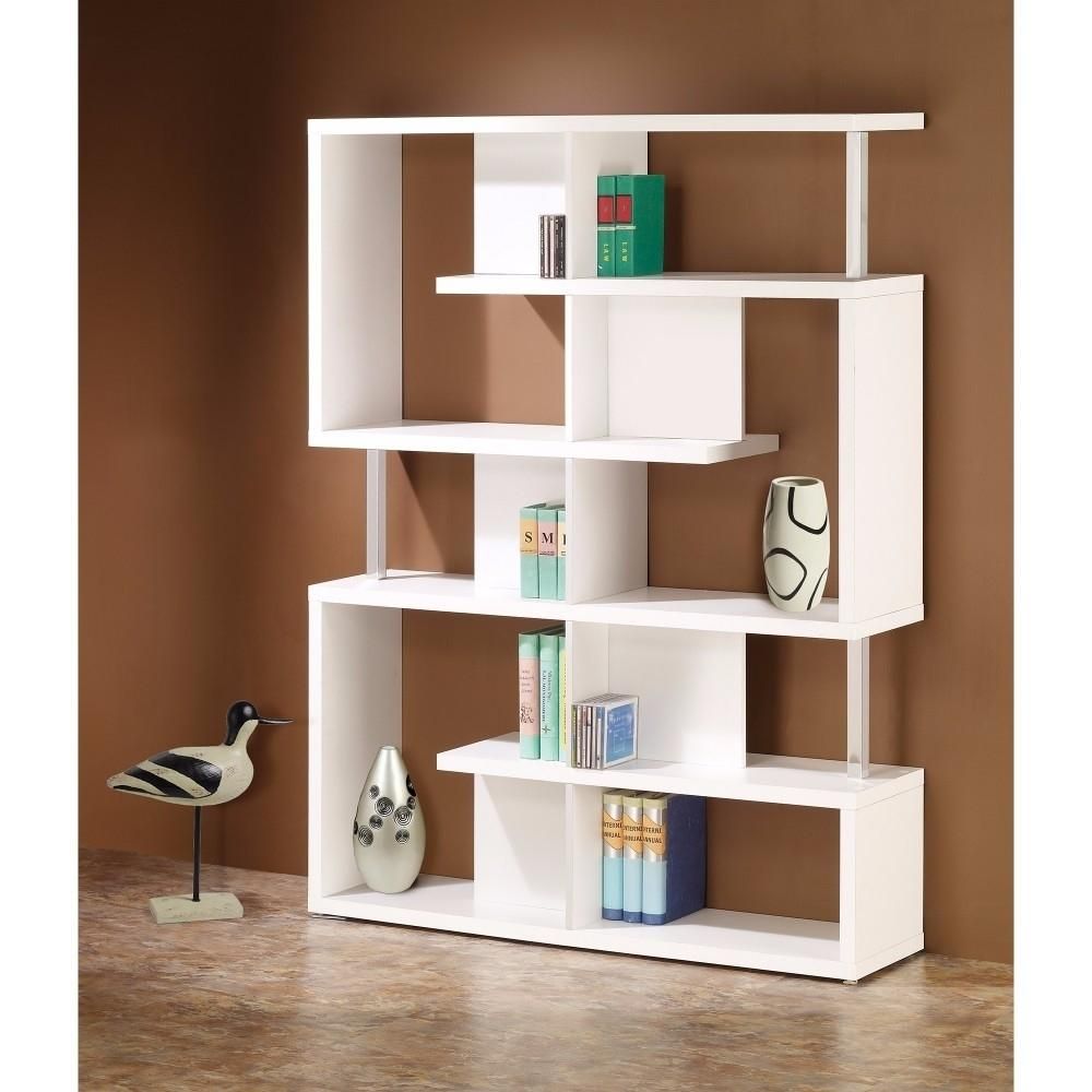 Saltoro Sherpi Splendid white bookcase With Chrome Support Beams