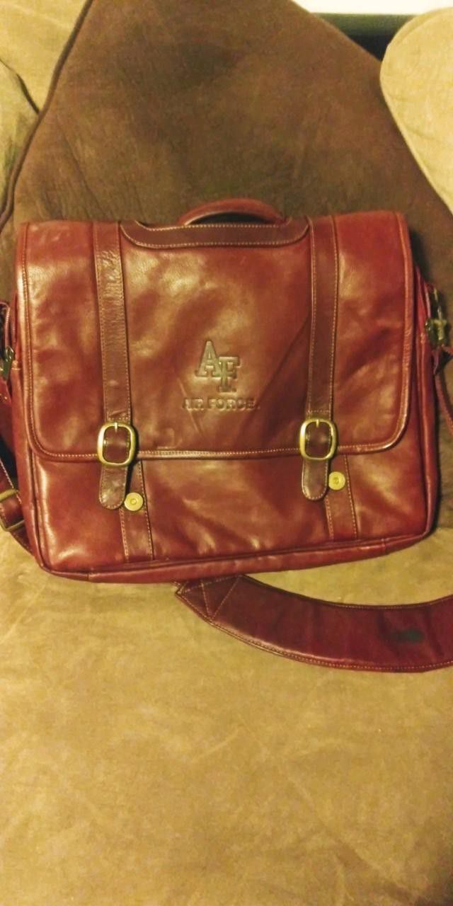 Brown Genuine Leather Air Force Messenger Bag