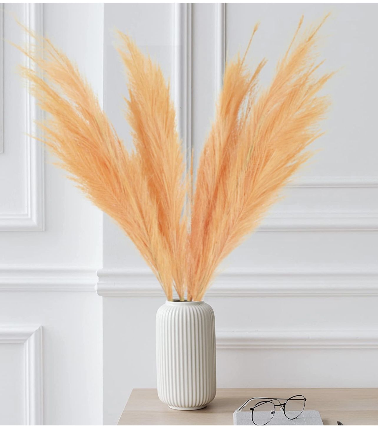 SamDecor 4PCS Faux Pampas Grass Tall (Creamy) 40 Inches/3.3FT Tall Pampas Grass For Floor Vase Non Shedding Allergen Free Large Pampas Grass Boho Home