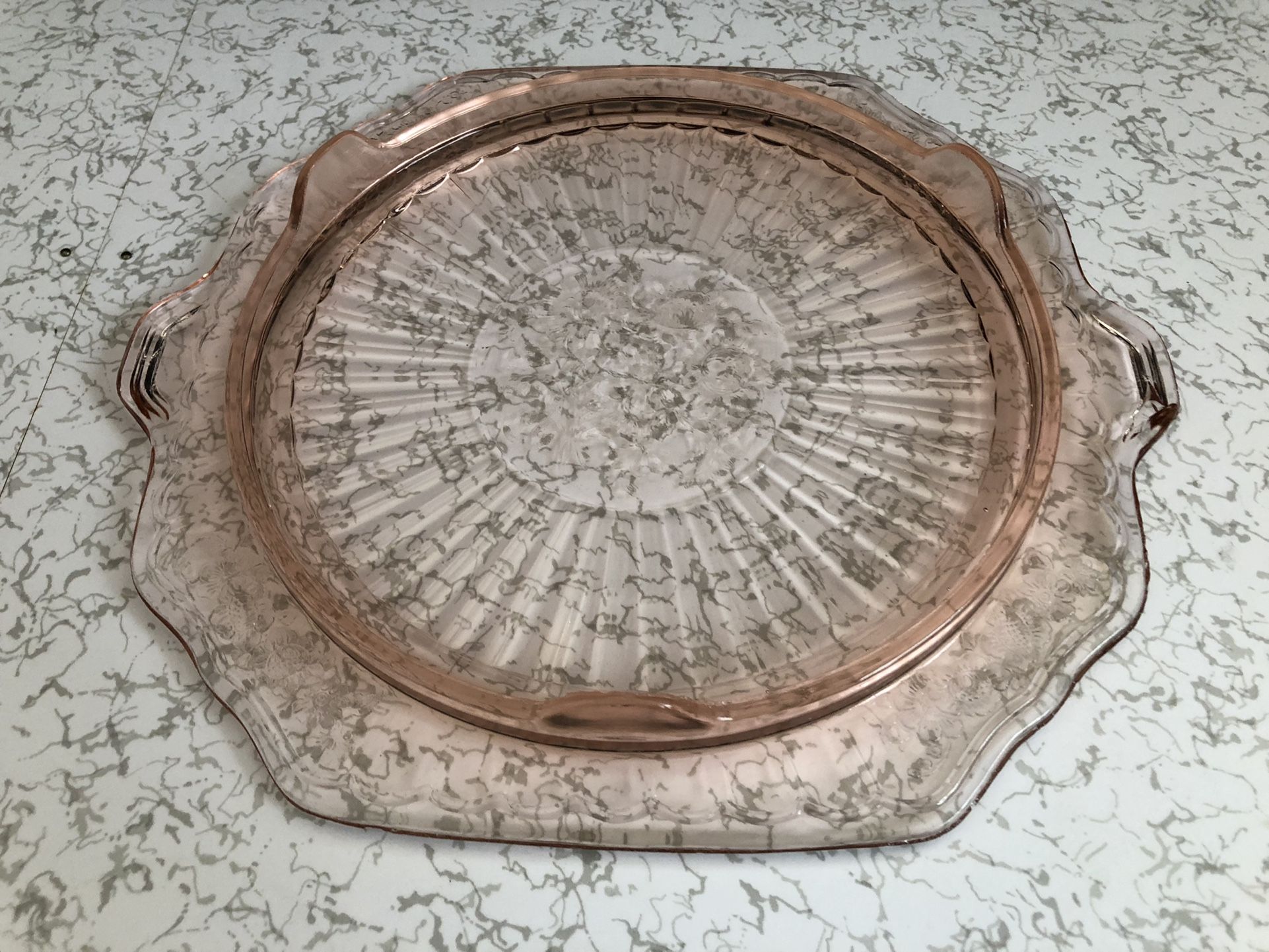 Vintage Anchor Hocking Mayfair Pattern Pink Depression Glass Cake Plate