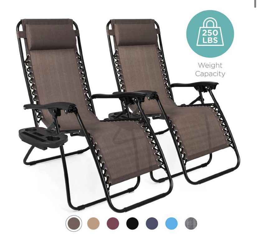 Set of 2 Adjustable Zero Gravity Patio Seats w/ Cup Holders different colors available