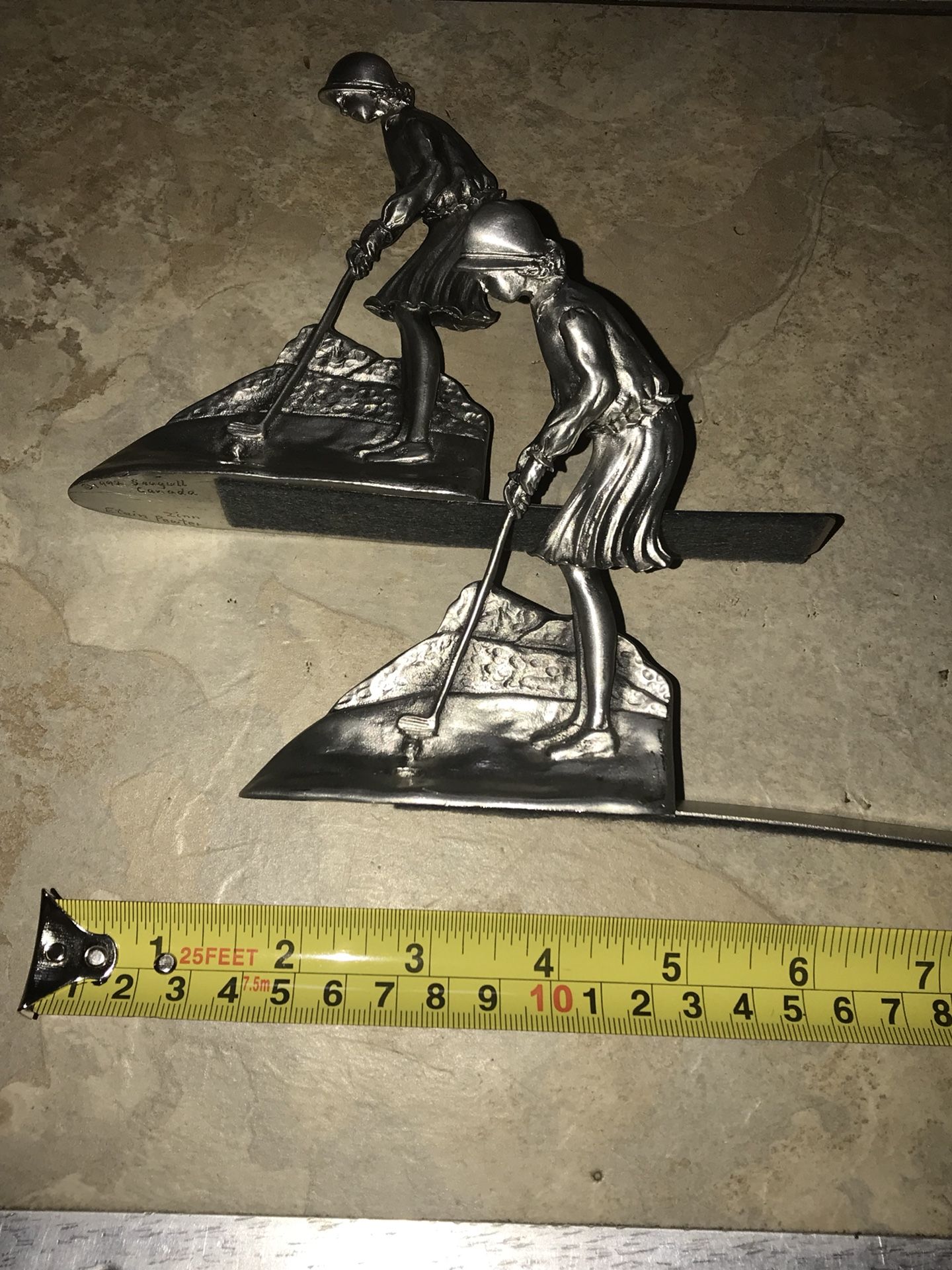 Bookends Golf Lady Golfer 1992 Seagull Canada Pewter Etain Zinn Golf