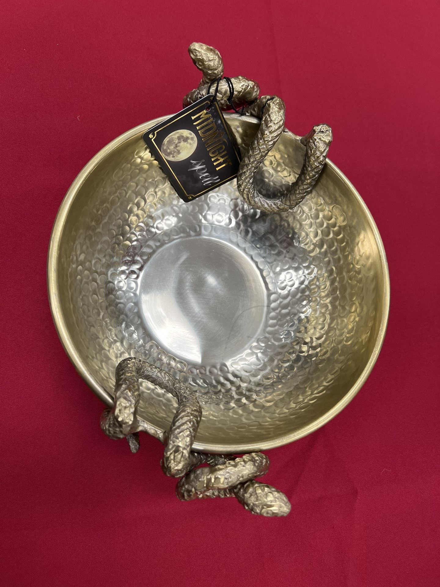 New Halloween Silver Snake Metal Candy Bowl Decor Goth Halloween silver Snake Metal Candy Bowl Decor Hammered Look Gothic Medium approx 10”x 8” Haunt