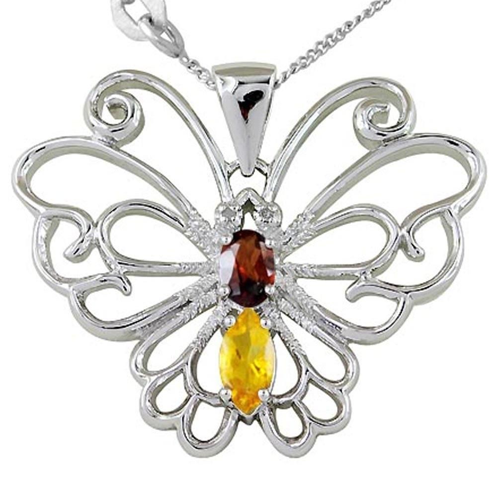 Solid 925 Sterling Silver 1.19 Carat Genuine Yellow Citrine Butterfly Pendant