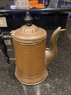 Antique Coffee Or Tea Pot Rome Metal ware Nickel plated copper coffee or tea pot server gooseneck spout Thumbnail