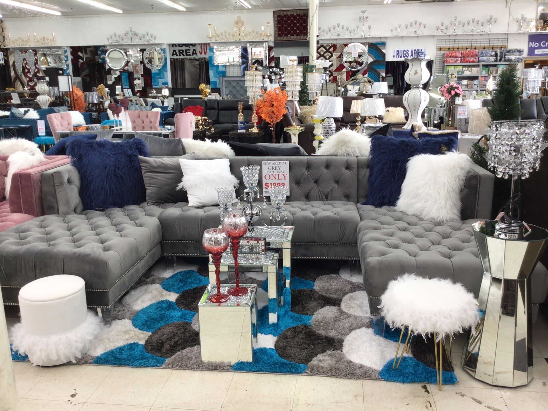 Grey velvet sectional