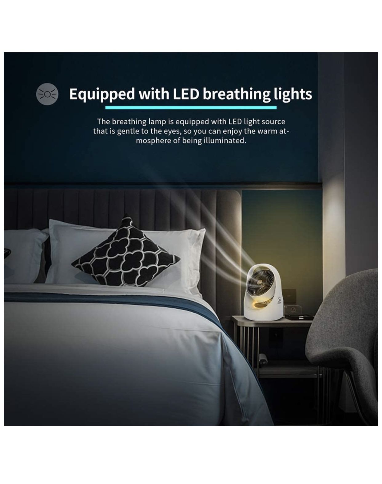 Air Circulator Fan Energy Smart Table Fan Whole Room Oscillating Cordless Fan with LED Light 4 Speeds USB Power Quiet Portable Desk Fan for Home Offic