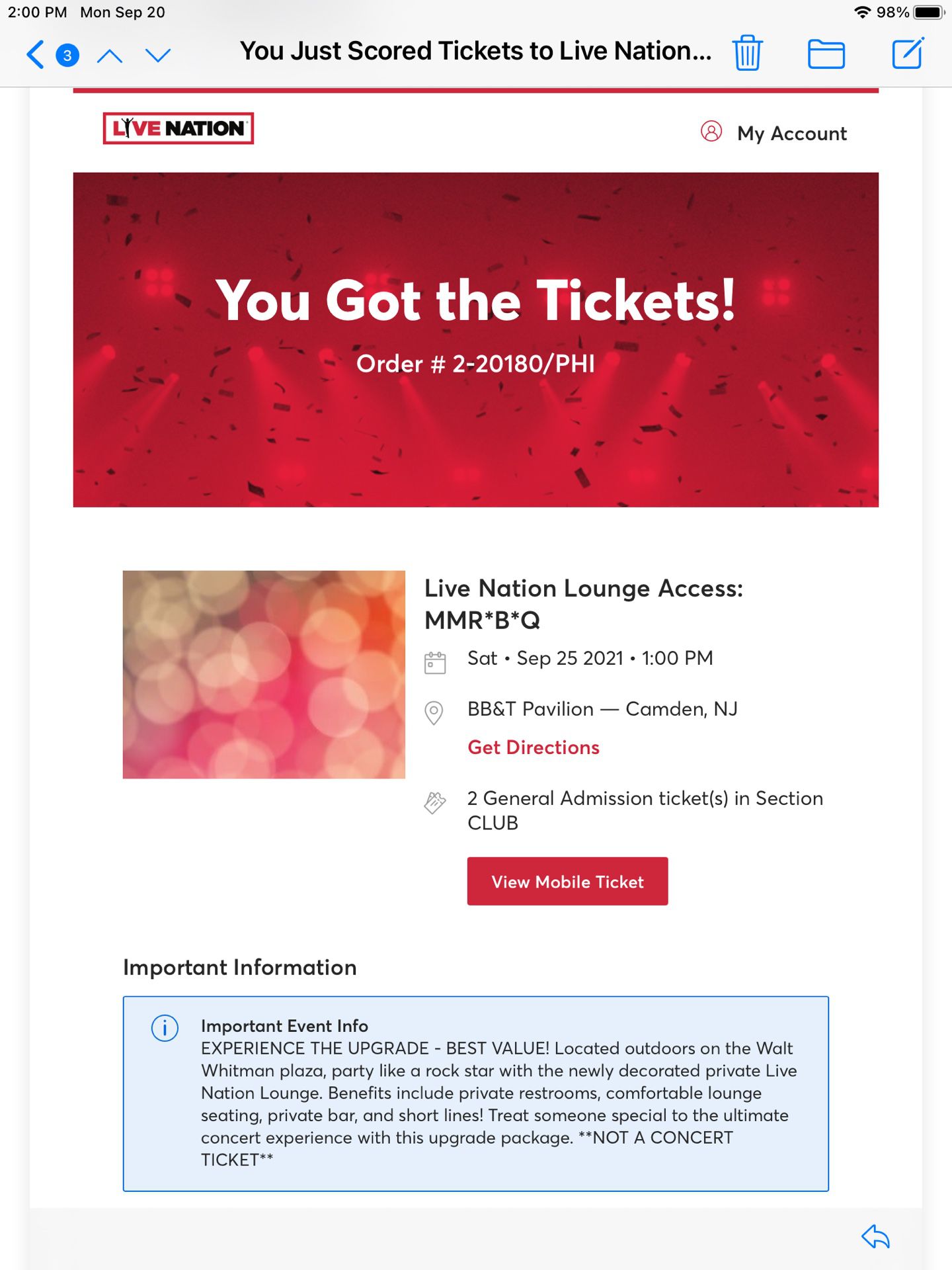 MMRBQ Jane’s Addiction 2 Pit Tickets & 2 Sold Out  Live Nation Lounge Tickets  All 4 Tickets 9/24/21