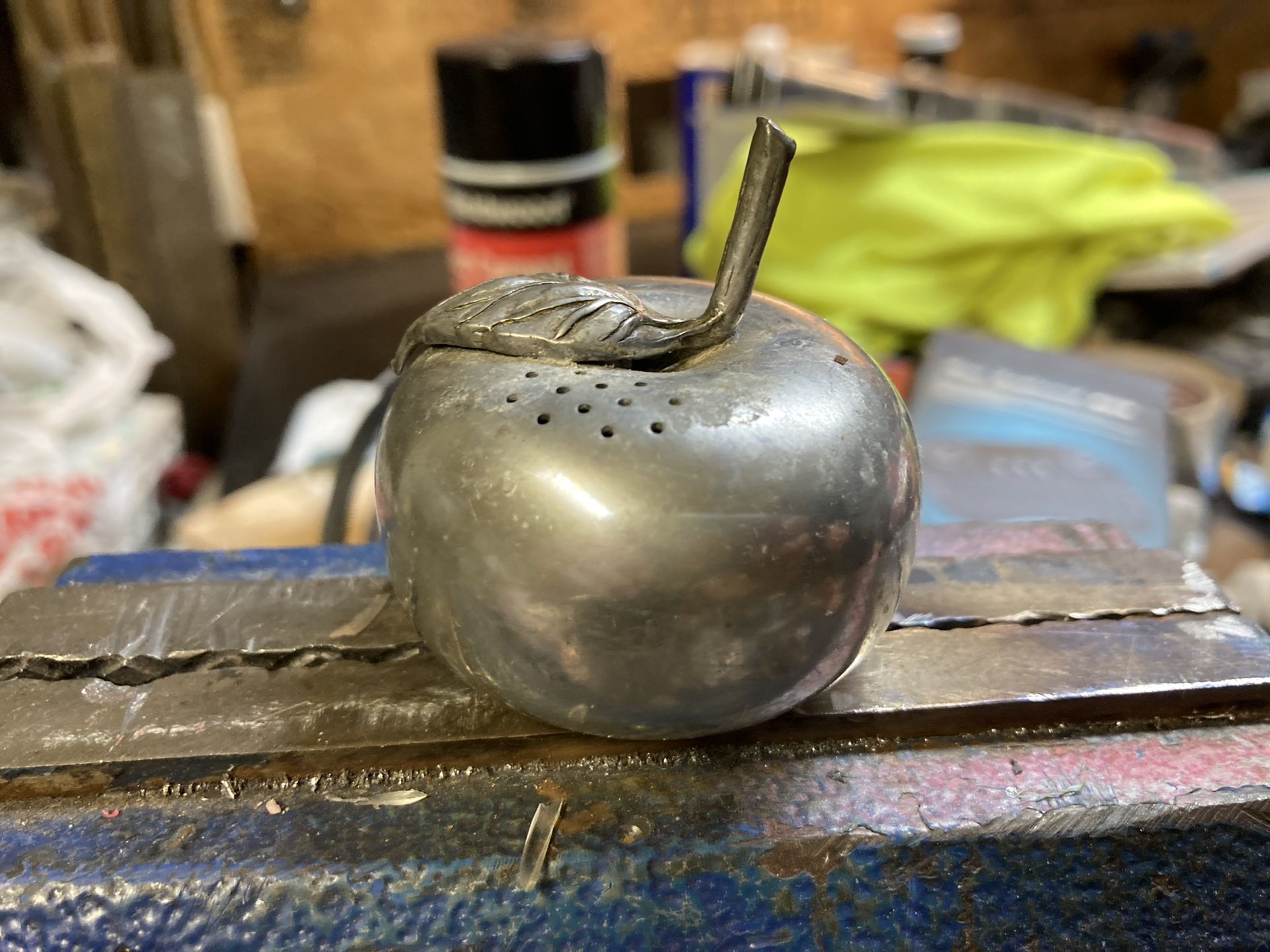 Antique Pewter Apple Shaped Salt Shaker