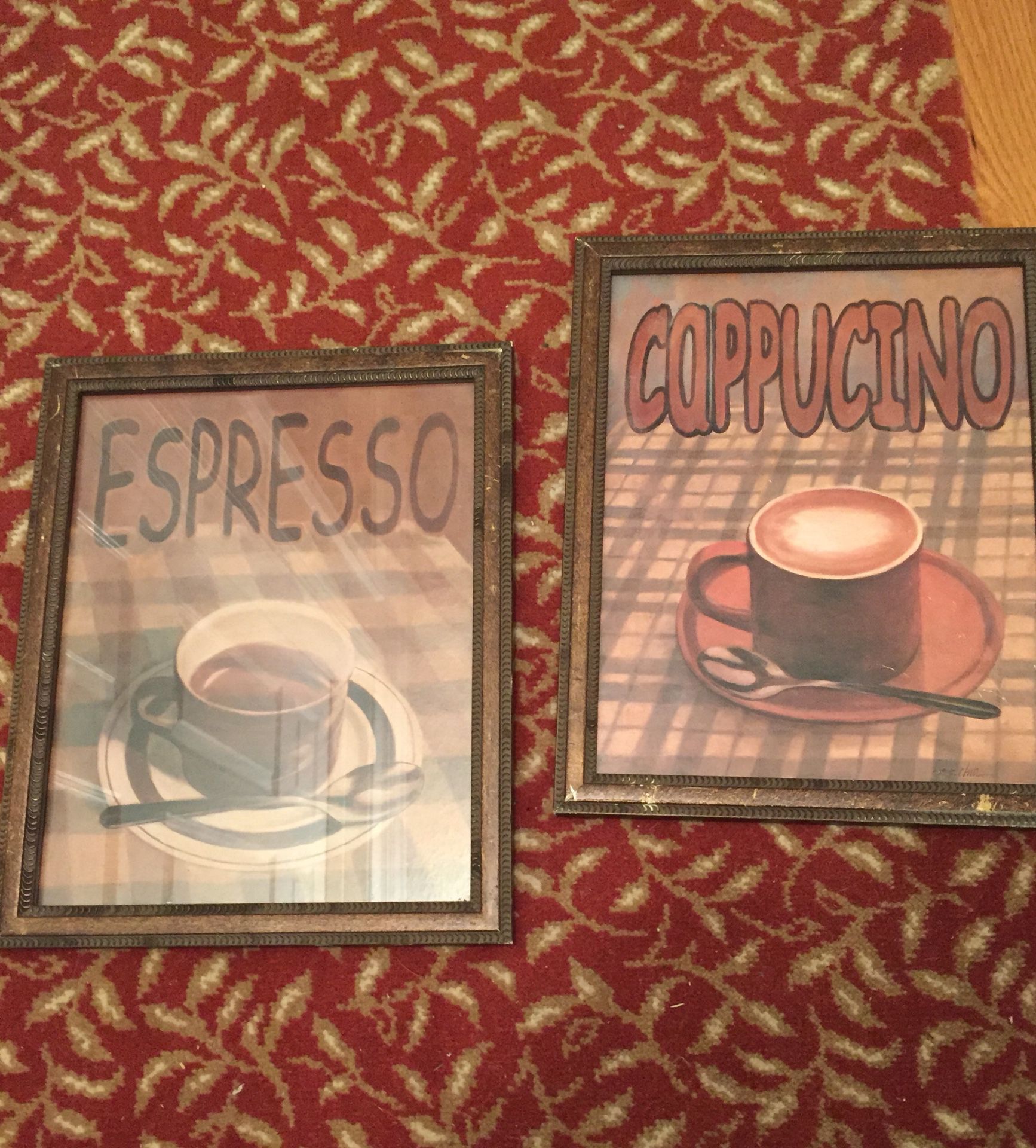 Coffee shop kitchen wall decoration frames 2 frames measure about 12 inches wide and about 15 and half inches tall. One frame has the glass the oth