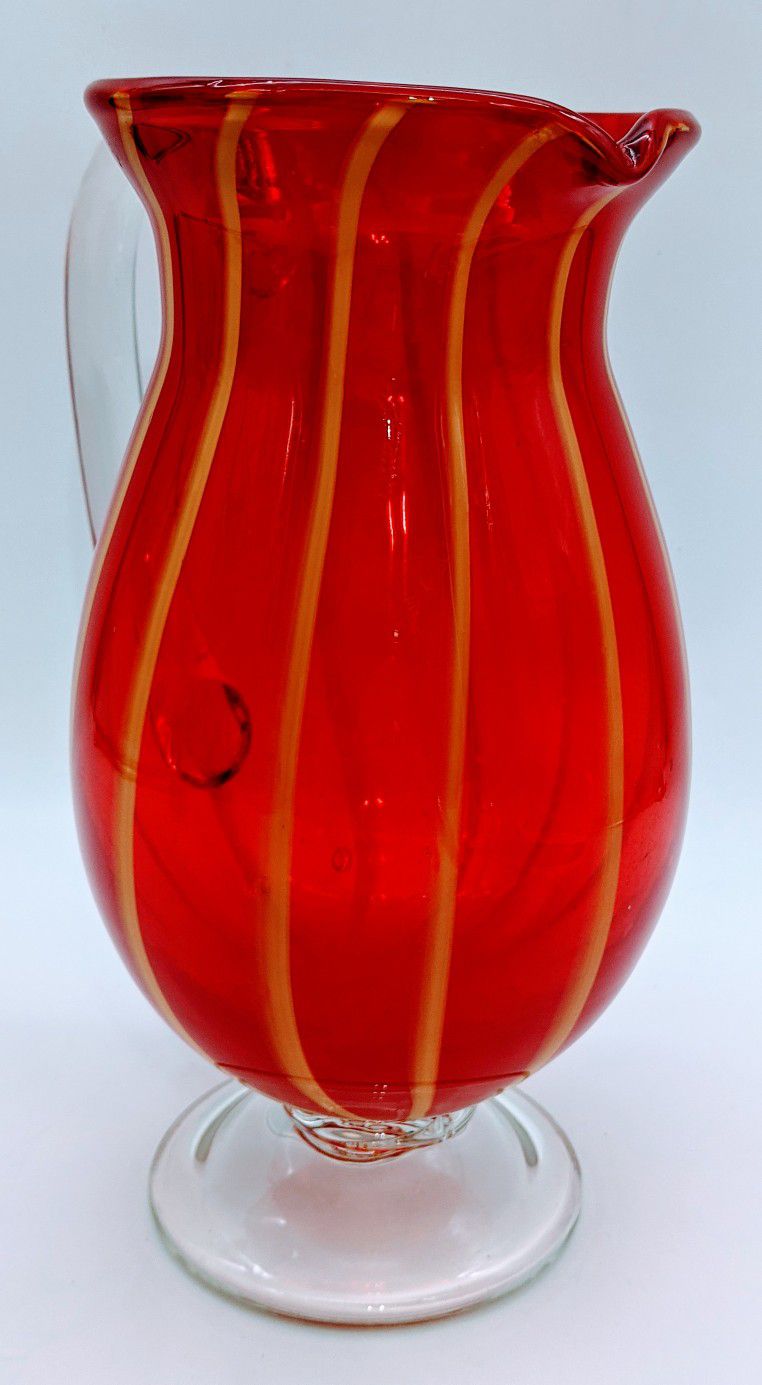 Hand Blown Ruby Red Glass Carafe Pitcher Large Heavy 