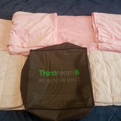 "Thirdream Small Weighted Blanket for Kids 7lbs, 3 Pieces,41” x 60”, ,with 2 Removable Washable Covers, Soft Minky Cover and Ice Silk Cover, Pink, Twi Thumbnail