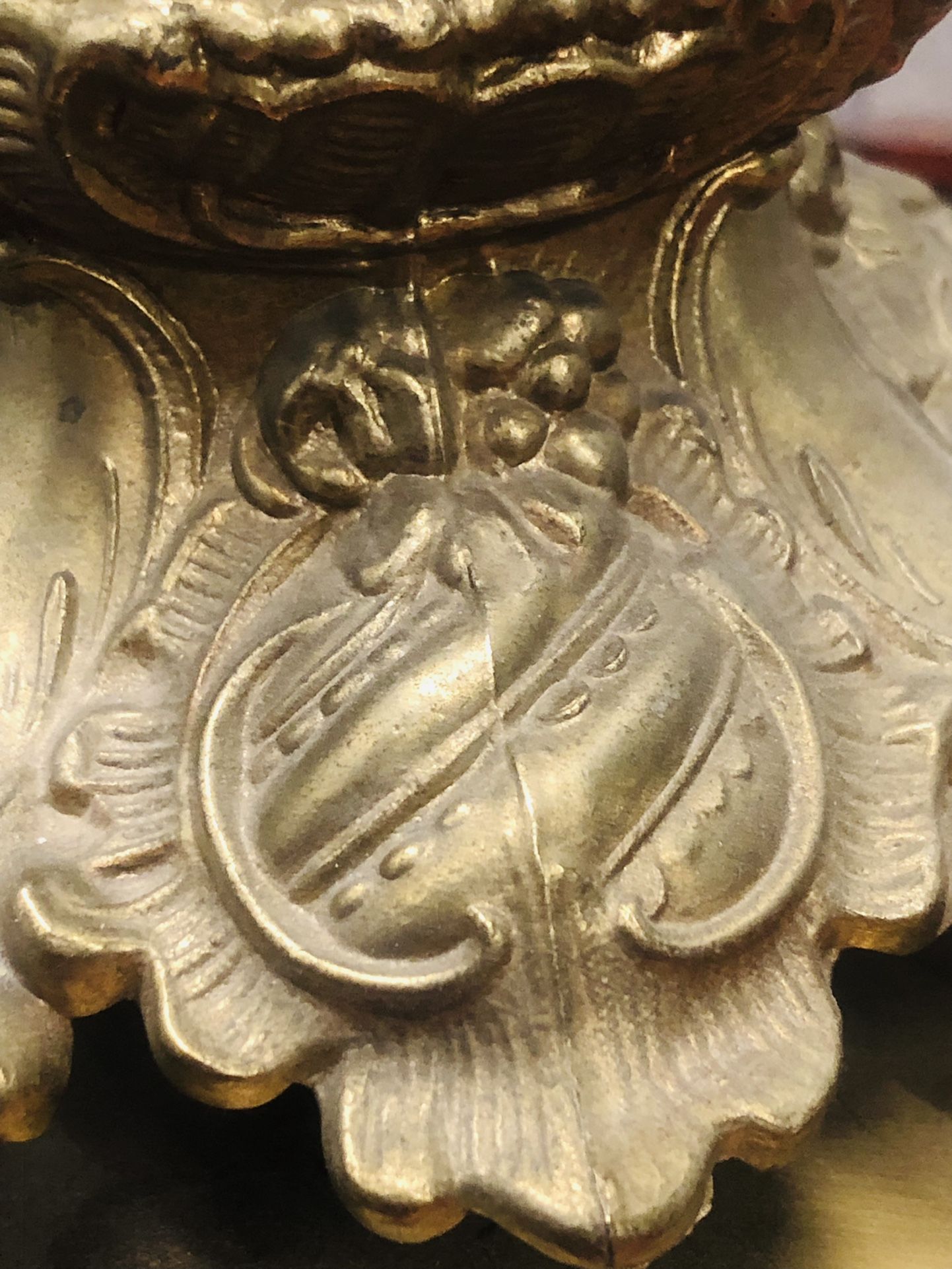 Amazing Antique Brass Under Glass Table Lamp