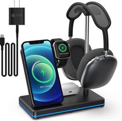  condition: new [Updated 2022 Version] 4 in 1 Headphone Stand Headset Holder with Wireless Charger, 2 Type USB C Port, Fast Wi Thumbnail