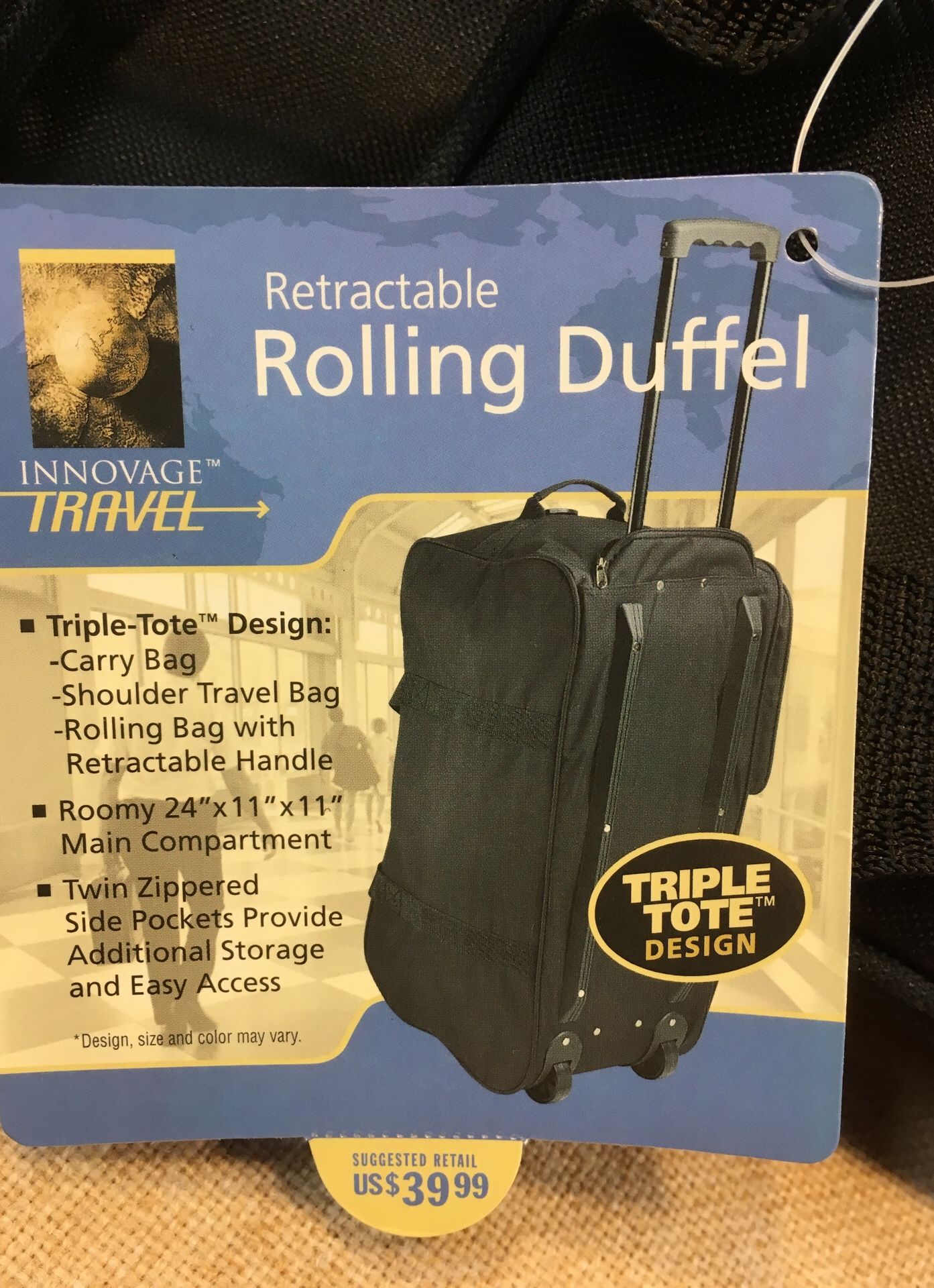 Retractable rolling duffel bag carry bag shoulder travel bag rolling bag with retractable handle zippered bag tote travel luggage light weight