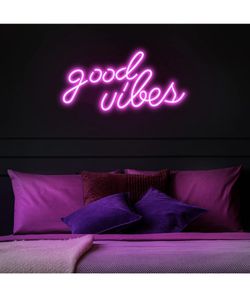 Pink Good Vibes Neon Sign & Tapestry & wall holder  frim price Thumbnail