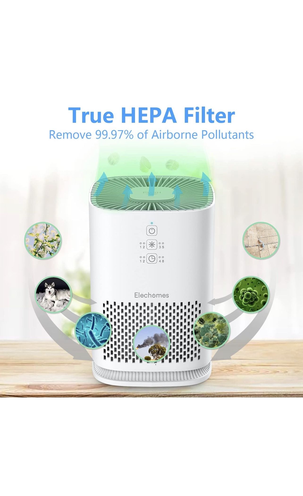 Air Purifier for Home, Elechomes EPI081 Upgrade H13 True HEPA Filter with 4-Stage Filtration for Pollen Pet Dander Smoke