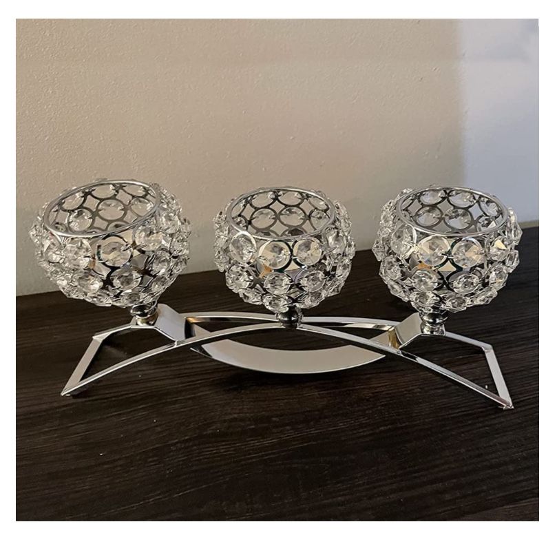 Crystal Candle Holders,Wedding Candle Holder 3-Candle Candelabras,Silver Candlesticks Holders for Candlelight Dinner,Home Decoration (Silver)