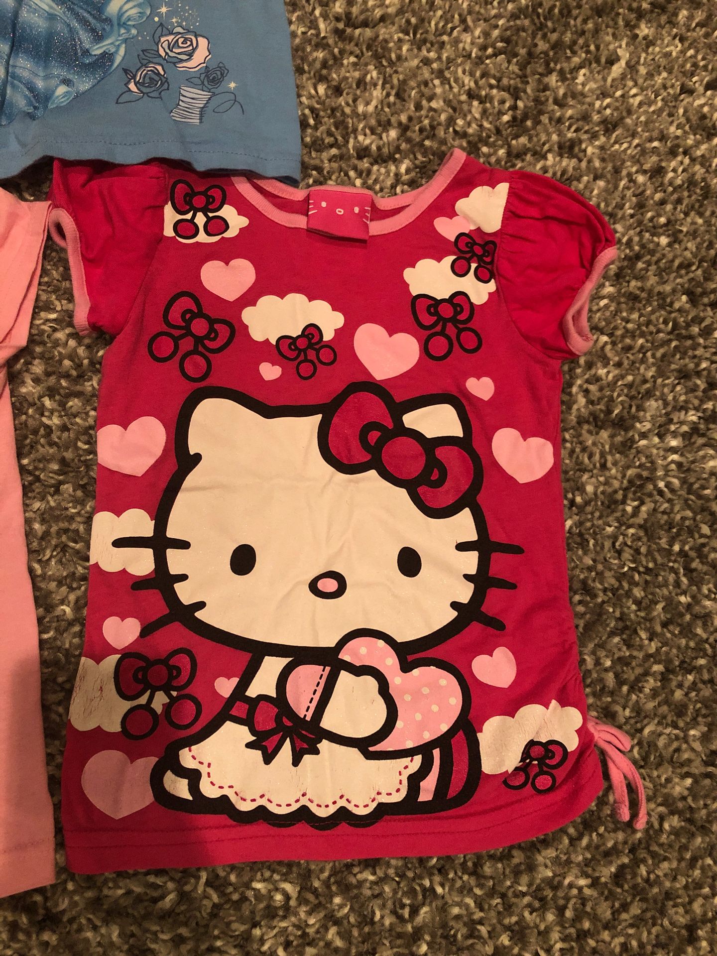 Disney store size 5/6 Cinderella glitter shirts and hello kitty size 4